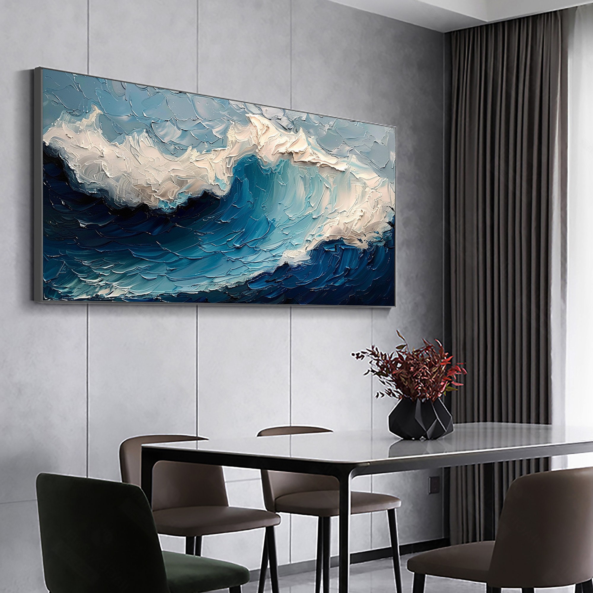 Original Blue Ocean Painting on Canvas Large Abstract Textured Sea ...