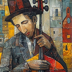 Abstract Cellist Oil Painting on Canvas, Large Wall Art Original Textured Figure Painting Contemporary Home Decor Handmade Cello Player Gift