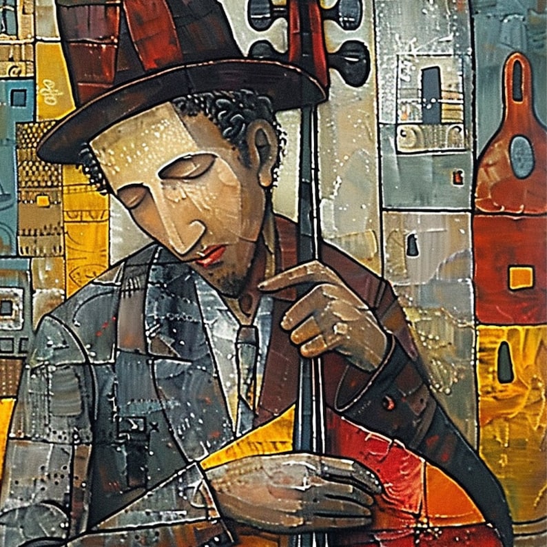 Abstract Cellist Oil Painting on Canvas, Large Wall Art Original Textured Figure Painting Contemporary Home Decor Handmade Cello Player Gift