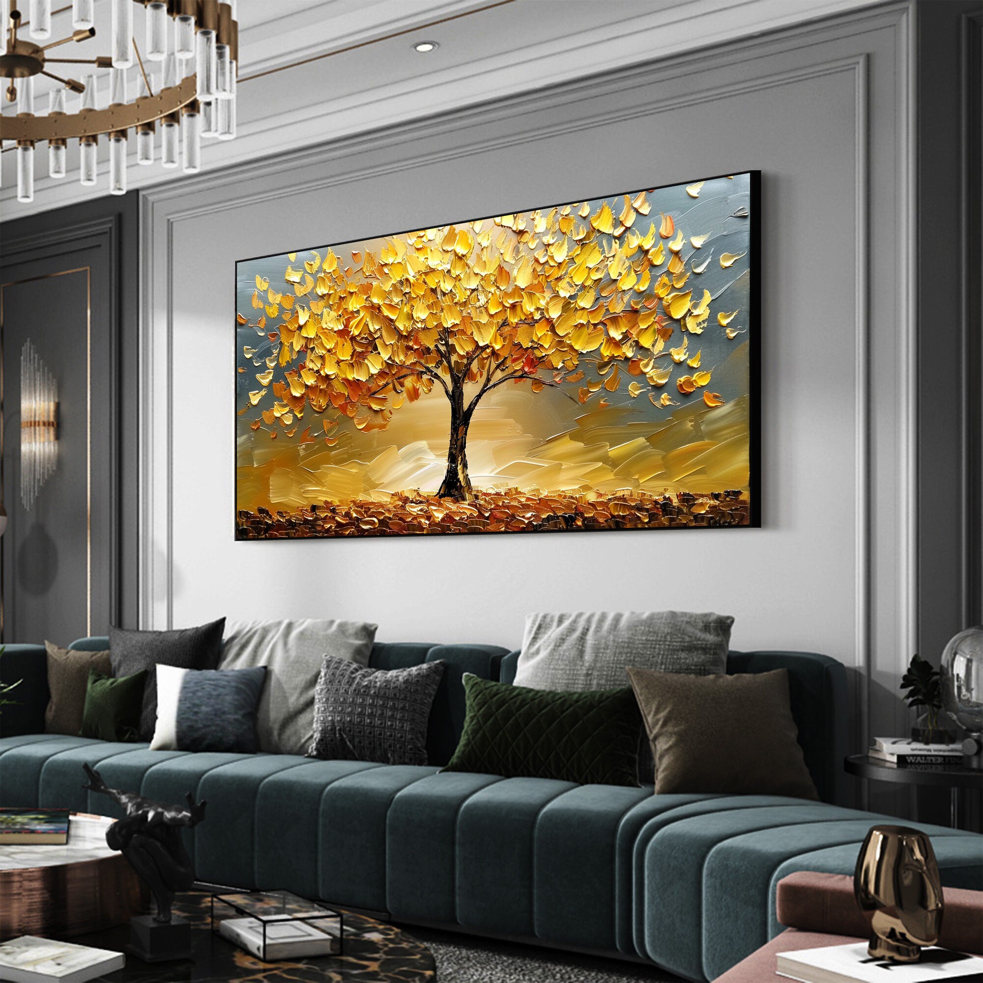 Abstract Tree Landscape Oil Painting on Canvas Original Textured Gold ...