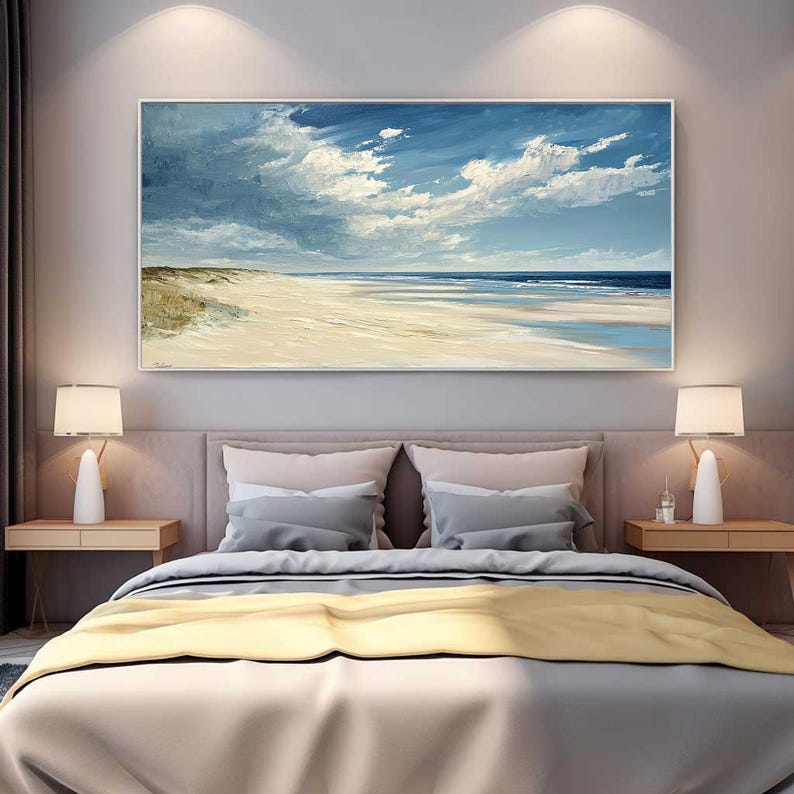 Minimalist Blue Ocean Oil Painting on Canvas, Abstract Sea Waves Painting, Large Original Ocean Seascape Wall Art, Modern Living Room Decor