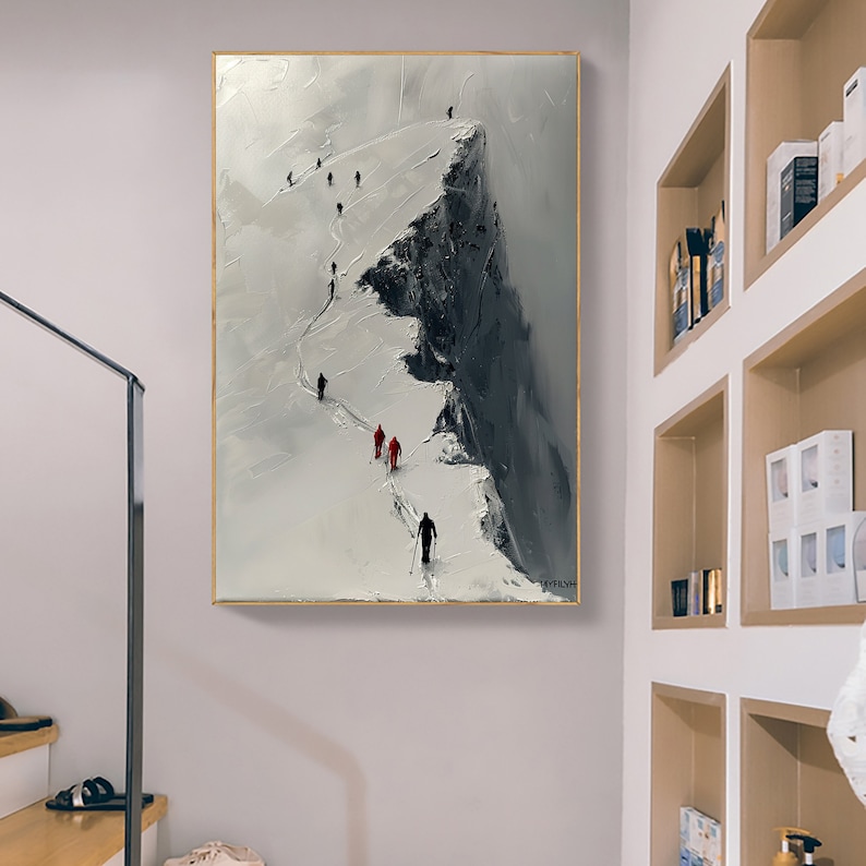 Abstract Mountain Climbing Oil Painting on Canvas, Large Wall Art ...