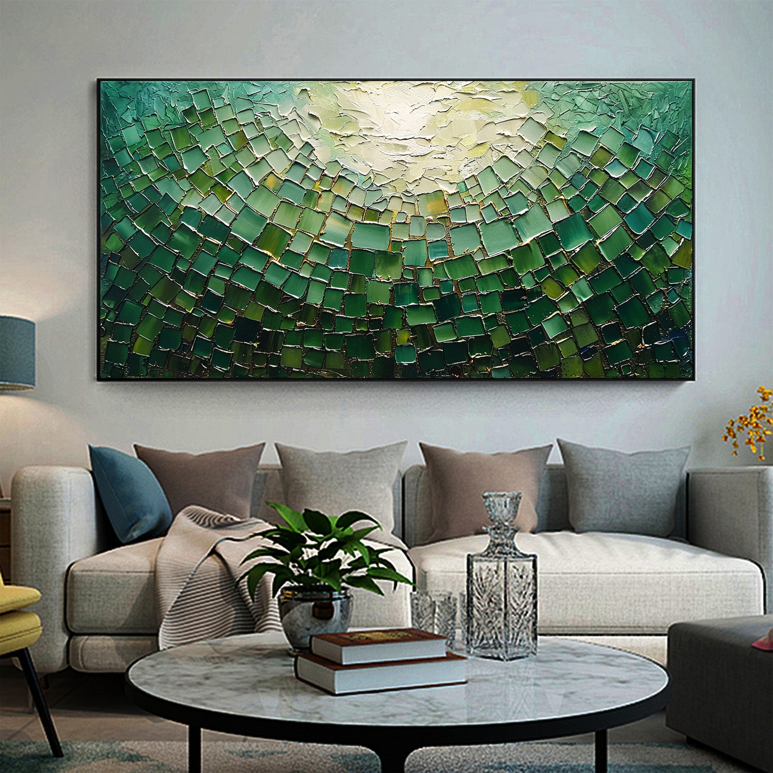 Original Green Oil Painting on Canvas, Large Abstract Textured Palette ...