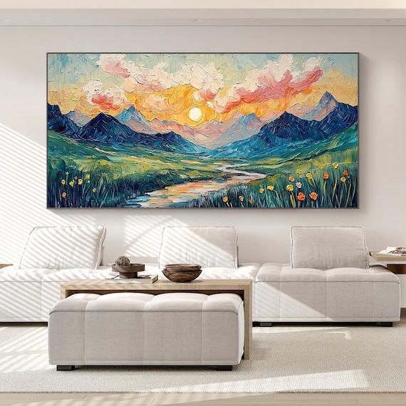 Hand-painted Original Mountain Landscape Oil Painting, Abstract