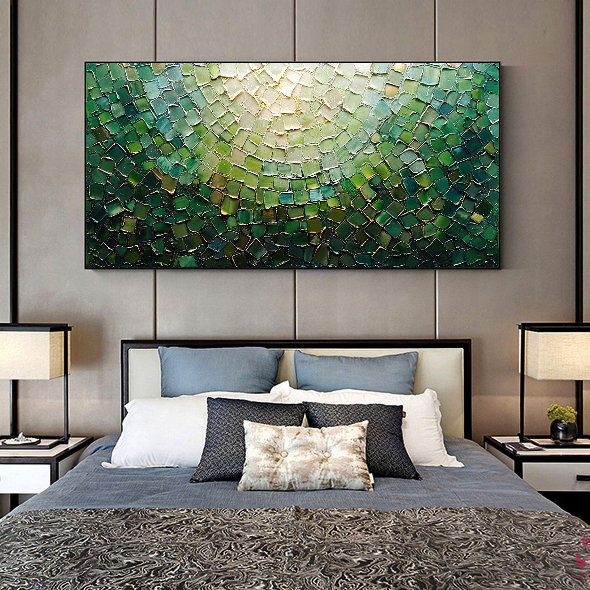 Original Green Oil Painting on Canvas Large Abstract Textured Palette ...