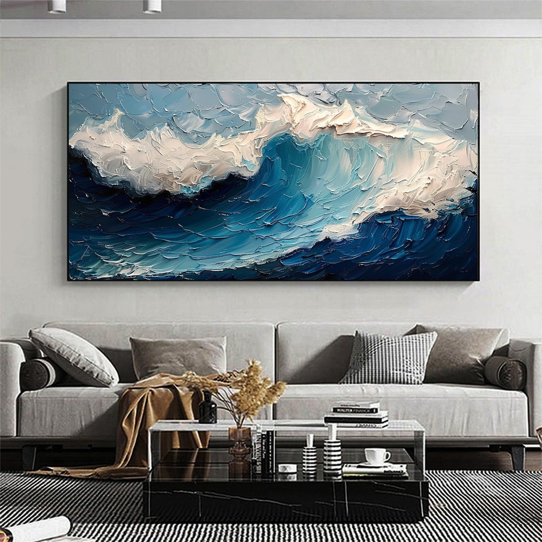 Original Blue Ocean Painting on Canvas Large Abstract Textured Sea ...