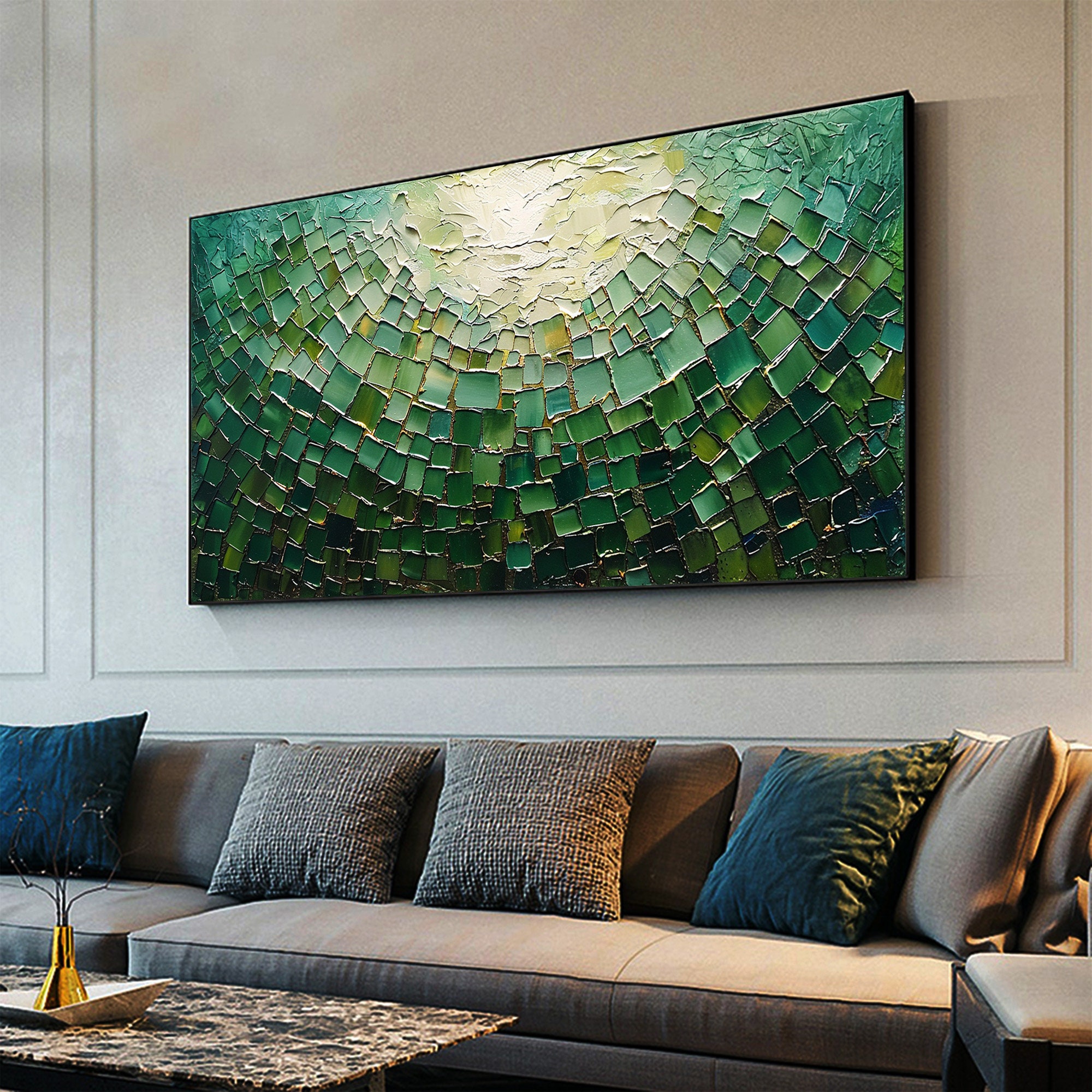 Original Green Oil Painting on Canvas, Large Abstract Textured Palette ...