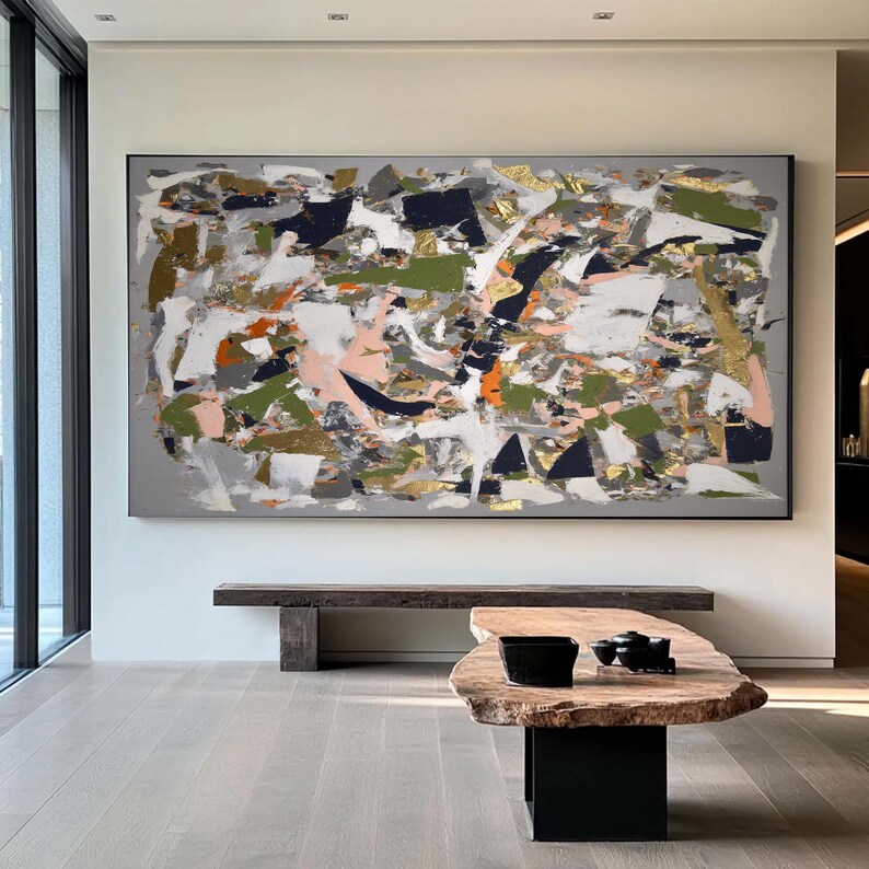 Large Textured Abstract Oil Painting on Canvas, Gold Leaf Wall Art ...