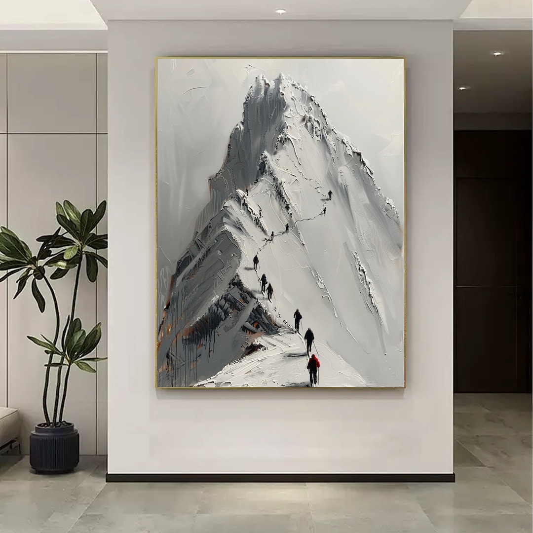Original Mountain Climbing Oil Painting on Canvas, Large Wall Art ...
