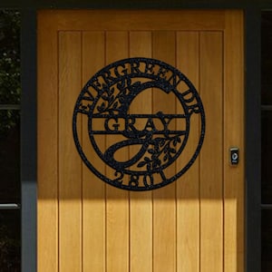 Letrero personalizado en la puerta, placa de dirección de madera, letrero familiar de madera personalizado, letreros de apellido, letrero de monograma de letra dividida, letrero de dirección