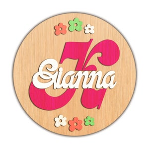 Círculo con letras de colores, Signo de círculo de madera, Signo de nombre de guardería personalizado, Signo de letra grande, Niña, Signo de nombre de niño, Signo de madera