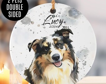 Adorno con retrato de mascota personalizado en acuarela: regalo conmemorativo de doble cara