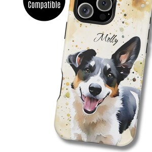 Custom Dog Photo Magnetic Tough Case, Personalized Pet Phone Cover, Gift for Dog Lovers, Custom Pet Watercolor Portrait, MagSafe® Compatible