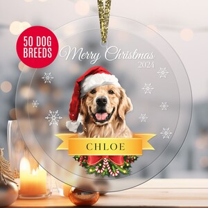 Personalized Dog Name Ornament, Custom Dog Breed Ornament, Glass Pet Christmas Decoration with Year, Custom Pet Gift, 50 Dog Breeds Keepsake