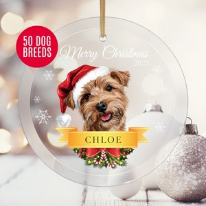 Custom Dog Breed Ornament, Personalized Dog Name Ornament, Glass Christmas Decoration with Year, Custom Pet Gift, 50 Dog Breeds Keepsake