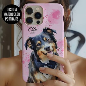 Spersonalizowane etui na telefon dla zwierząt, spersonalizowane etui na telefon dla psów, prezent dla miłośników zwierząt iPhone Samsung, portret akwarelowy kota i psa ze zdjęcia, prezent na pamiątkę