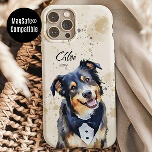 Custom Dog Photo Magnetic Tough Case, Personalized Pet Phone Cover, Gift for Dog Lovers, Custom Pet Watercolor Portrait, MagSafe® Compatible