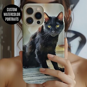Étui photo personnalisé aquarelle pour animal de compagnie, coque de téléphone personnalisée pour animal de compagnie, mariages, couples, enfants, cadeau pour les amoureux des animaux de compagnie, portraits de téléphone de chien personnalisés