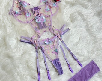 Purple Fantasy | Garden Fairy | Delicate Floral Embroidery | Purple Hued Intimates | Romantic Strapping