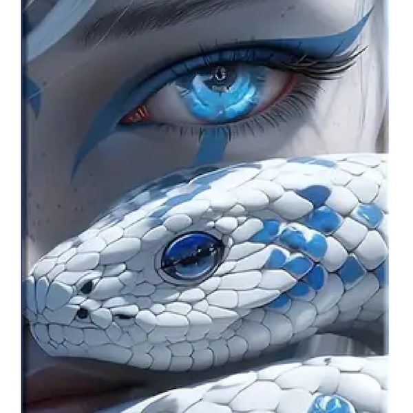 Blue Eyed Snake Goddess - DIY Round 5D Rhinestone Diamond Painting Kit - Mosaic  30x40cm/16x12inch overall