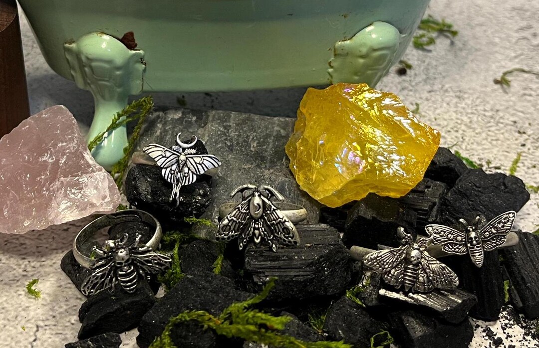 Insect Stacked Rings Moths - Winged Insect - Adjustable Ring - Crochet and Knitting Yarn ...