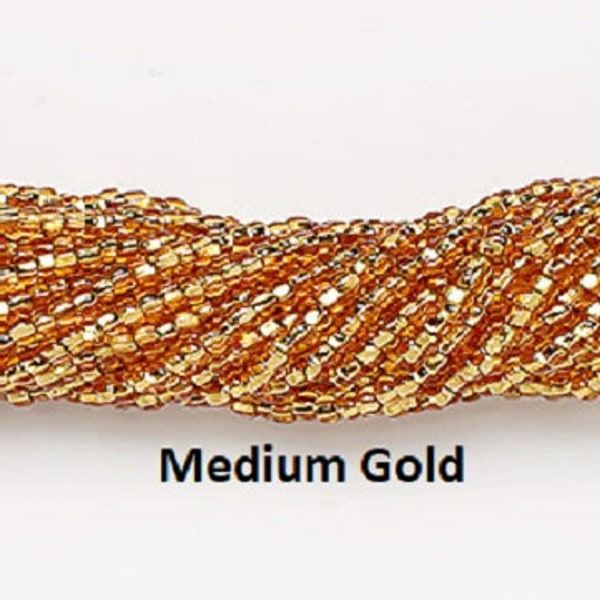 Medium Gold Silver Lined 11/0 Rocaille Seed Beads Square Hole - Sold By 1 Hank