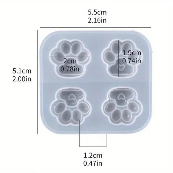 Furry Friend Paw Shaped Mold with Heart - Candle/Resin/Epoxy/Clay Silicone Mold - 2 x 2 - Sold per each - Mold Only