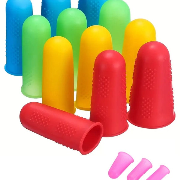 Silicone Finger Protectors - Thimble - Grips - Red - Blue - Green - Pink - Yellow - Orange - Teal - Sold per set of 3 sizes one color