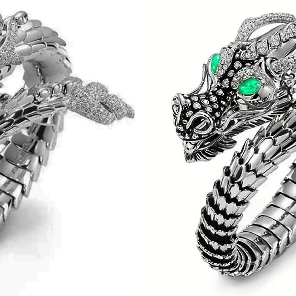 Silver colored Dragon Ring - Crochet and Knitting Yarn Tensioner Guide - Sold per each - Adjustable - 2 Eye color choices