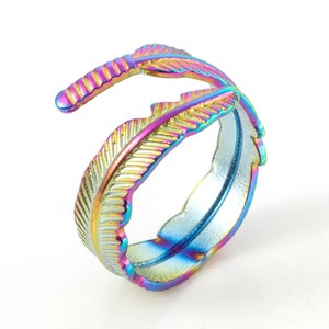 Rainbow Stainless Steel Feather Ring - Crochet and Knitting Yarn Tensioner Guide - Sold per each - Adjustable