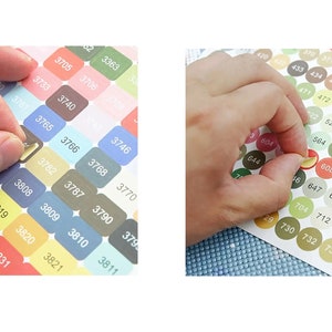 4 page Set Diamond Painting Colorful Square or Round Sticker Labels - New DMC Floss Labels - Drill Color Label