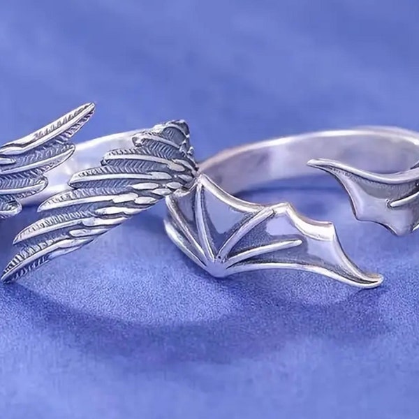 Sterling Silver Angel or Devil Winged Ring - Crochet and Knitting Yarn Tensioner Guide - Sold per each - Adjustable - 2 styles