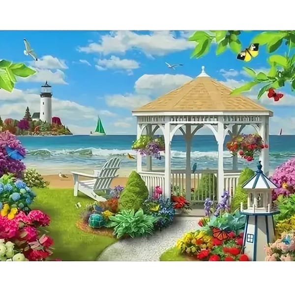 Life by the Water - Day at the Beach - DIY Round 5D Rhinestone Diamond Painting Kit - Mosaic Diamond Painting 30x40cm/16x12inch overall