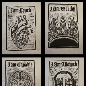 I am... Affirmation 4-pack - Linocut Print - Loved, Allowed, Capable, Worthy