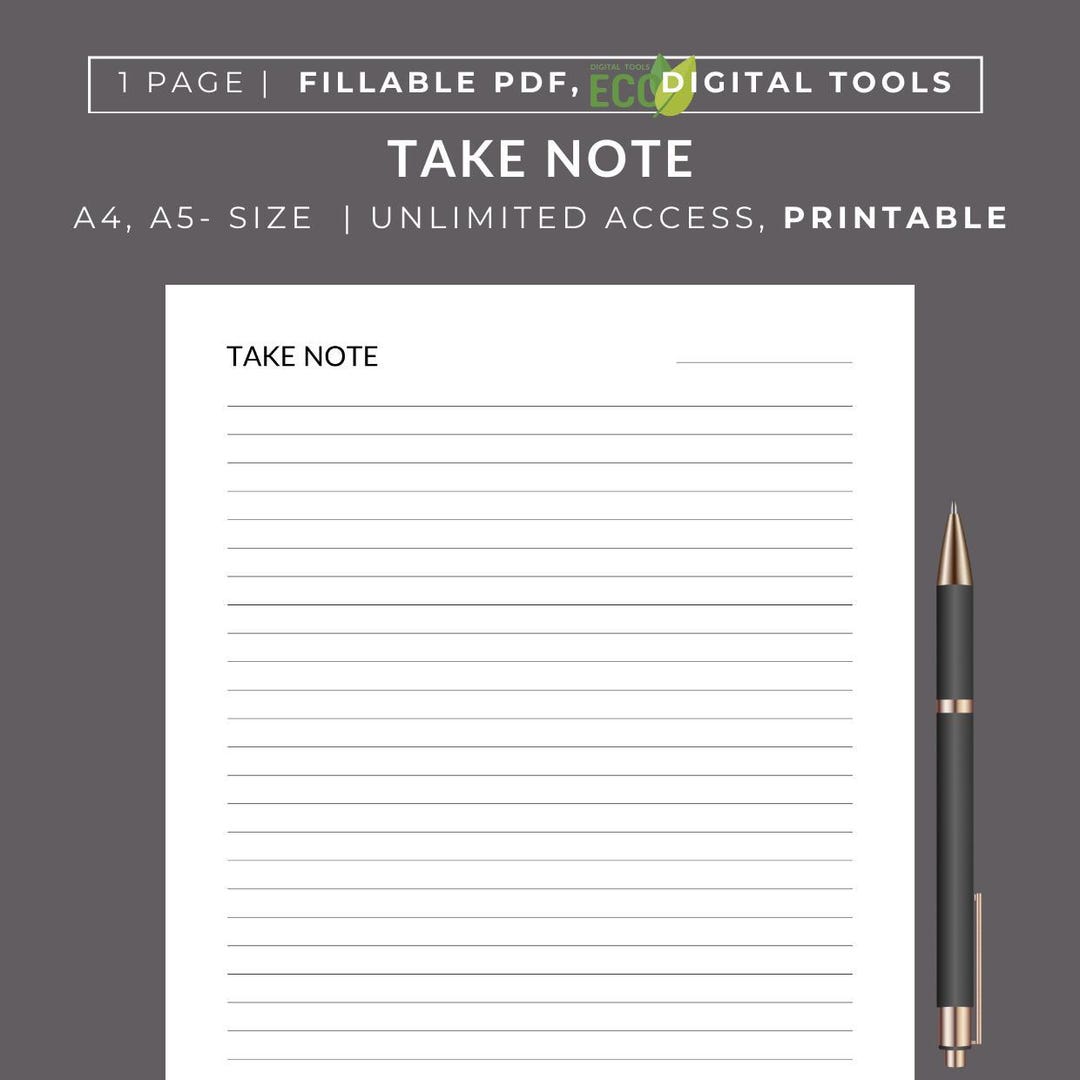 Eco-friendly, Fillable PDF. Simple Note-taking Template Perfect for ...