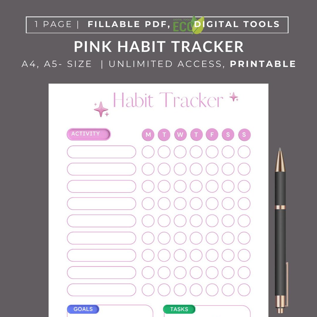 Pink Habit Tracker for Kids - Digital Template for Organization and ...