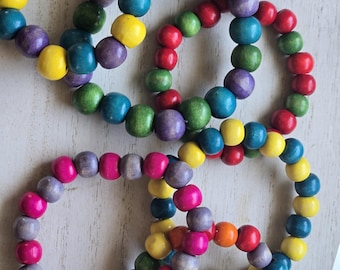Handmade Wooden Bead Bracelet | Color Block Stretch Jewelry | Bold Everyday Stacking Accessory