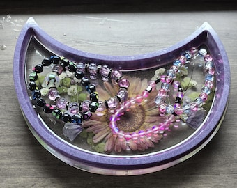 Bandeja para joyas con forma de luna / Plato para baratijas celestiales / Decoración de estilo brujo / Soporte para anillos con forma de luna creciente / Decoración gótica para el hogar