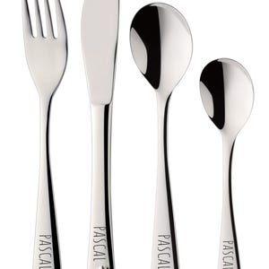 4-piece zoo animals cutlery, children&#39;s cutlery, cutlery, engraved, personalized, monkey, lion, giraffe, elephant