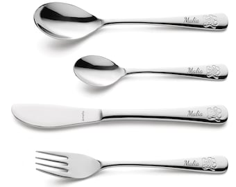 4-piece teddy bear cutlery, children's cutlery, cutlery, engraved, personalized