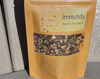 Immunity herbal tea blend loose leaf cold flu allergy support elderberry ginger clove echinacea chamomile hibiscus free shipping vegan