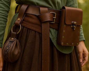 Medieval PU Leather Belt Bag | Renaissance Steampunk Waist Bag | Ren Faire Hip Belt Pouch | Viking LARP Costume Accessory | Fantasy Bag