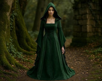 Robe médiévale fantastique à capuche, robe de sorcière pour femme, costume de reine de la Renaissance, robe de mariée de conte de fées, robe cape de costume cosplay