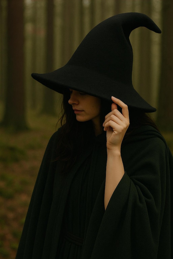 Halloween Witchy Wool Hat | Medieval Witch Hat | Gothic Vampire Ren Faire Hat | Renaissance Fantasy Hat | Vintage LARP Costume Accessory
