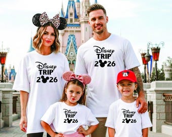 Personalised 2026 Disney Trip Matching T-shirts, Disneyland / Disneyworld / Disneyland Paris Family Holiday / Vacation in various colours.