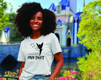 Ladies Disney T-shirt 'Powered by Pixie Dust' - ideal for your Disney 2026 trip, available in various colours.