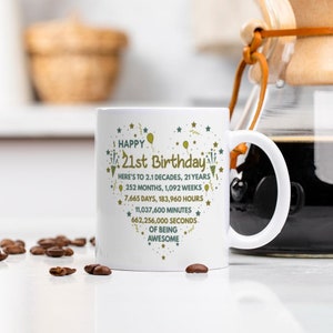 Personalised 21st Birthday Heart Mug | Novelty Birthday Mug | Coffee Mug | Choice of colours | Gifts Under 10 | 21st Birthday Gift Idea