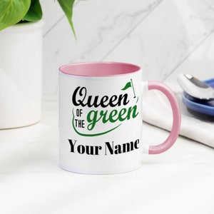Personalised Queen of the Green Golf Mug | Funny Novelty Golf Mug | Coffee Mug | Choice of colours | Gifts Under 10 | Perfect Golf Gift