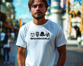 Disney Star Wars 'Squad Goals' T-shirt - ideal for your Disney 2026 trip, available in various colours. Darth Vader/Bobba Fett/Stormtrooper