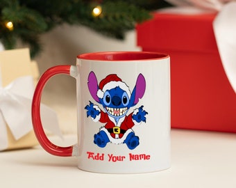 Taza de Navidad personalizada de Stitch Disney Novedad / Taza de café / Elección de colores de taza disponibles / Envío rápido / Regalo de Disney